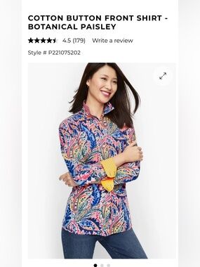 Talbots Pink and Blue Botanical Paisley Button-Down Top | Size 2X